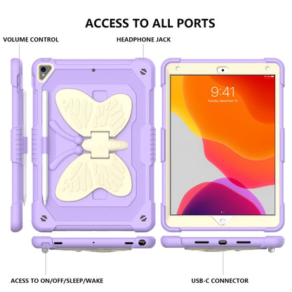 Beige PC + Silicone Anti-drop Protective Case with Butterfly Shape Holder & Pen Slot For iPad 10.2 2021 & 2020 & 2019 / Air 3 10.5 inch(Beige + Light Purple) - iPad 10.2 Cases by buy2fix | Online Shopping UK | buy2fix