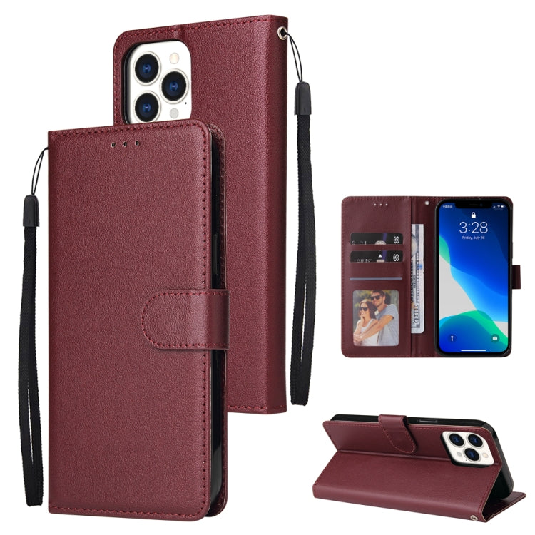 For iPhone 13 Pro Multifunctional Horizontal Flip Leather Case, with Three Card Slot & Holder & Photo Frame & Lanyard (Red Wine) - iPhone 13 Pro Cases by buy2fix | Online Shopping UK | buy2fix