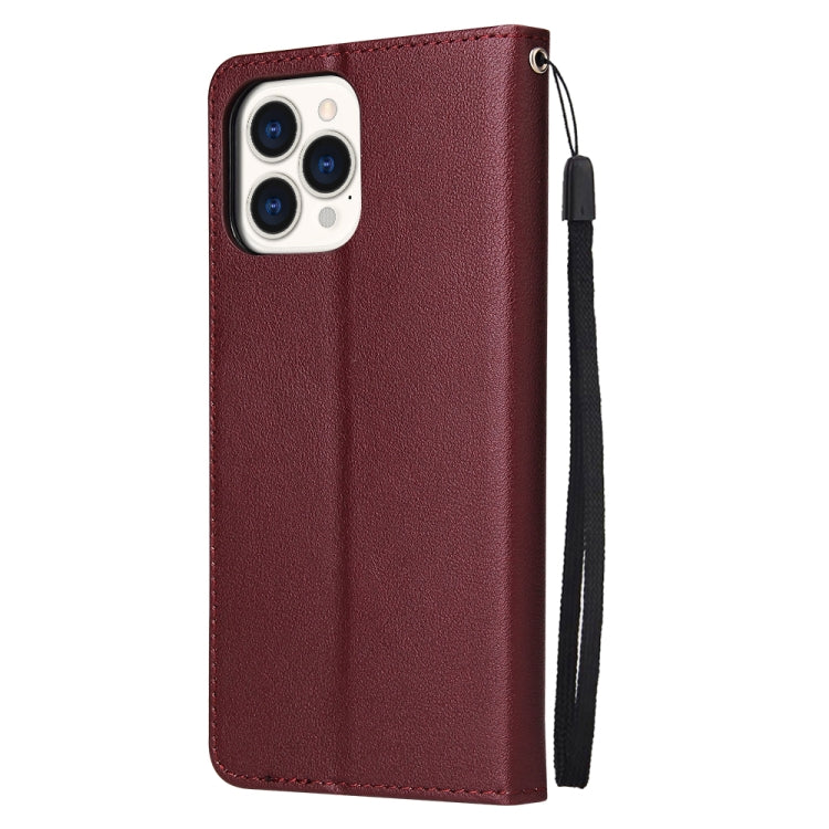 For iPhone 13 Pro Multifunctional Horizontal Flip Leather Case, with Three Card Slot & Holder & Photo Frame & Lanyard (Red Wine) - iPhone 13 Pro Cases by buy2fix | Online Shopping UK | buy2fix