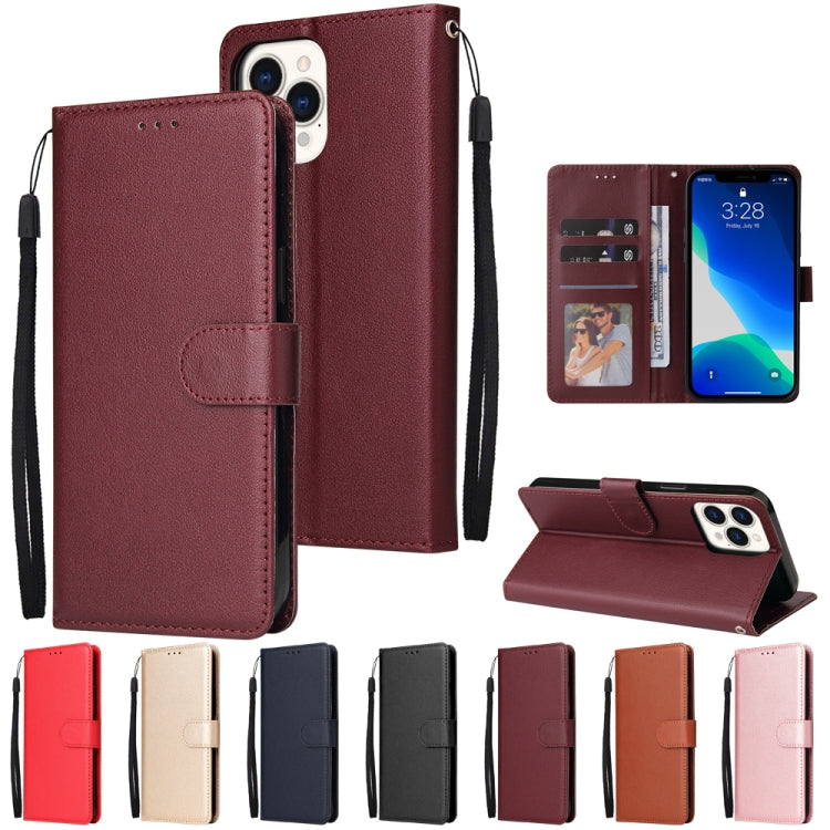 For iPhone 13 Pro Max Multifunctional Horizontal Flip Leather Case, with Three Card Slot & Holder & Photo Frame & Lanyard (Red Wine) - iPhone 13 Pro Max Cases by buy2fix | Online Shopping UK | buy2fix
