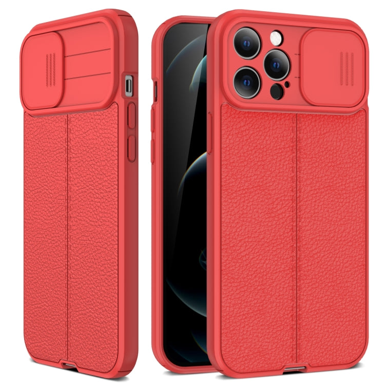 For iPhone 13 Pro Litchi Texture Sliding Camshield TPU Protective Case (Red) - iPhone 13 Pro Cases by buy2fix | Online Shopping UK | buy2fix