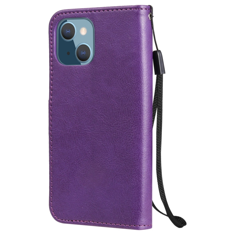 For iPhone 13 mini Pure Color Horizontal Flip Leather Case with Holder & Card Slots & Wallet & Lanyard (Purple) - iPhone 13 mini Cases by buy2fix | Online Shopping UK | buy2fix