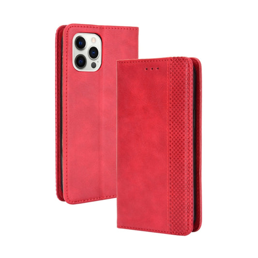 For iPhone 13 Pro Magnetic Buckle Retro Pattern Horizontal Flip Leather Case with Holder & Card Slot & Wallet (Red) - iPhone 13 Pro Cases by buy2fix | Online Shopping UK | buy2fix