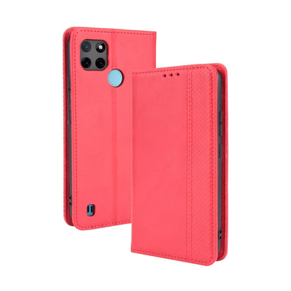 For OPPO Realme C21Y Magnetic Buckle Retro Pattern Horizontal Flip Leather Case with Holder & Card Slot & Wallet(Red) - Realme Cases by buy2fix | Online Shopping UK | buy2fix