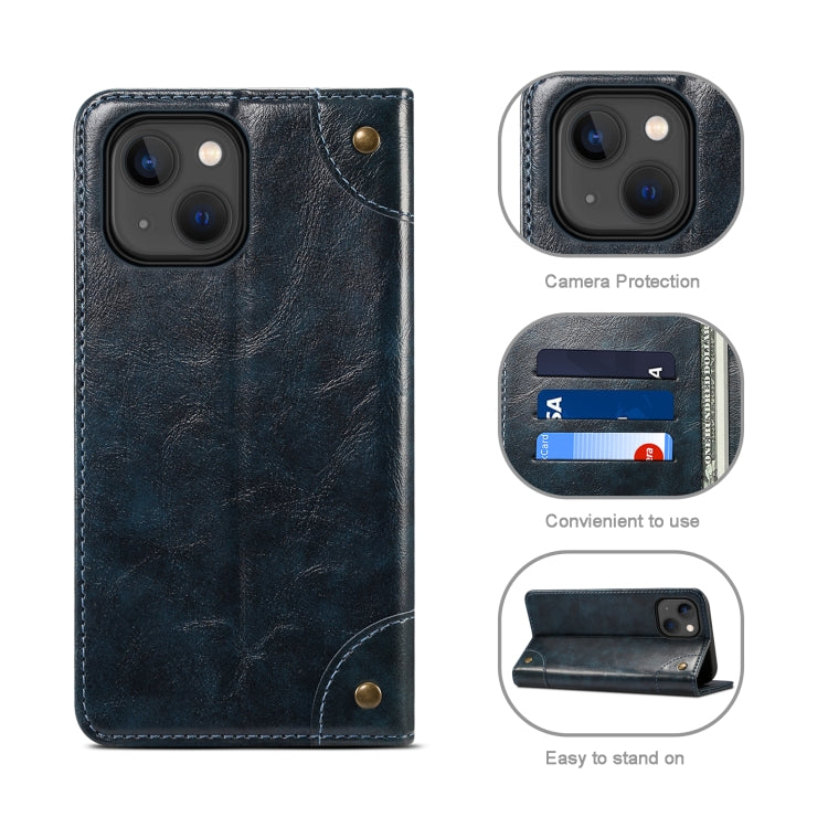 For iPhone 13 mini Baroque Simple Horizontal Flip Leather Case with Holder & Card Slots & Wallet (Blue) - iPhone 13 mini Cases by buy2fix | Online Shopping UK | buy2fix