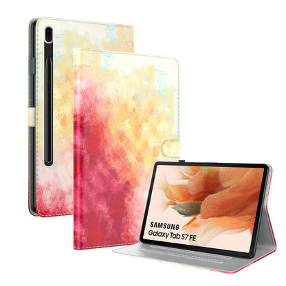 For Samsung Galaxy Tab S7 FE 12.4 inch 2021 T730 / T736 Voltage Watercolor Pattern Skin Feel Magnetic Horizontal Flip PU Leather Case with Holder & Card Slots & Photo Frame(Spring Cherry) - Galaxy Tab S7 FE by buy2fix | Online Shopping UK | buy2fix