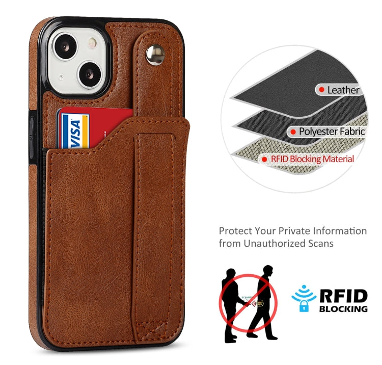 For iPhone 13 mini Crazy Horse Texture Shockproof TPU + PU Leather Case with Card Slot & Wrist Strap Holder (Brown) - iPhone 13 mini Cases by buy2fix | Online Shopping UK | buy2fix