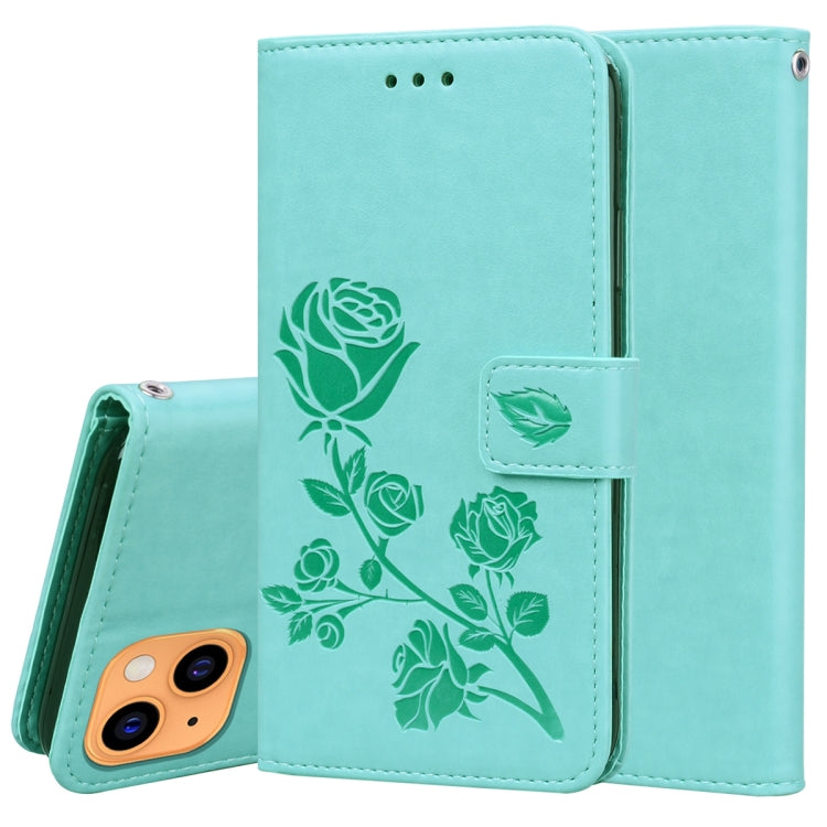 For iPhone 13 Rose Embossed Horizontal Flip PU Leather Case with Holder & Card Slots & Wallet(Green) - iPhone 13 Cases by buy2fix | Online Shopping UK | buy2fix