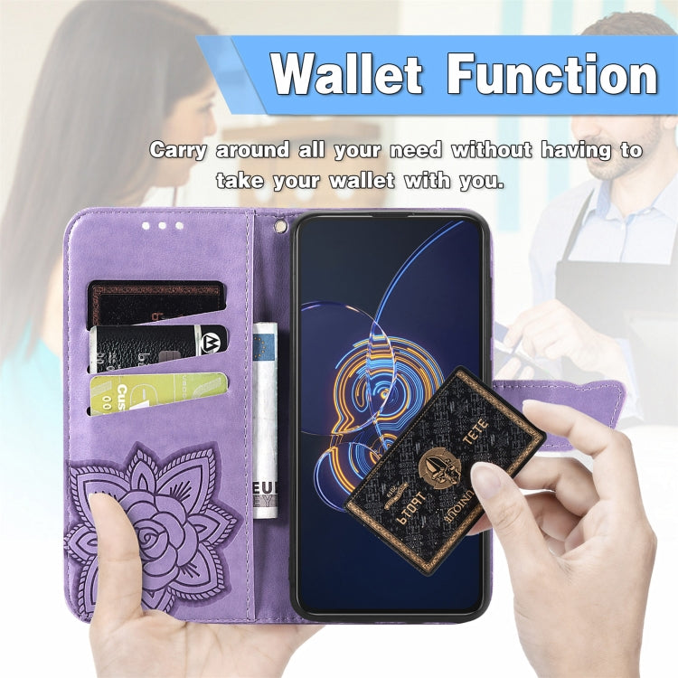 For Asus Zenfone 8 Flip Butterfly Love Flower Embossed Horizontal Flip Leather Case with Holder & Card Slots & Wallet & Lanyard(Light Purple) - ASUS Cases by buy2fix | Online Shopping UK | buy2fix