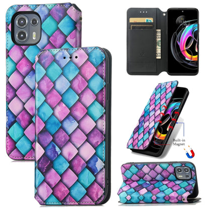 For Motorola Edge 20 Lite Colorful Magnetic Horizontal Flip PU Leather Case with Holder & Card Slot & Wallet(Purple Scales) - Motorola Cases by buy2fix | Online Shopping UK | buy2fix