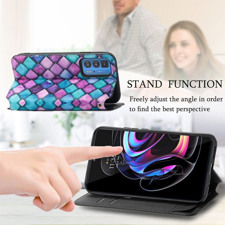 For Motorola Edge 20 Pro Colorful Magnetic Horizontal Flip PU Leather Case with Holder & Card Slot & Wallet(Purple Scales) - Motorola Cases by buy2fix | Online Shopping UK | buy2fix