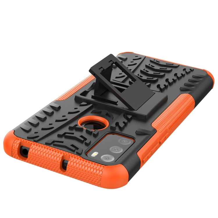 For Alcatel 3L (2021) Tire Texture Shockproof TPU+PC Protective Case with Holder(Orange) - Alcatel Cases by buy2fix | Online Shopping UK | buy2fix