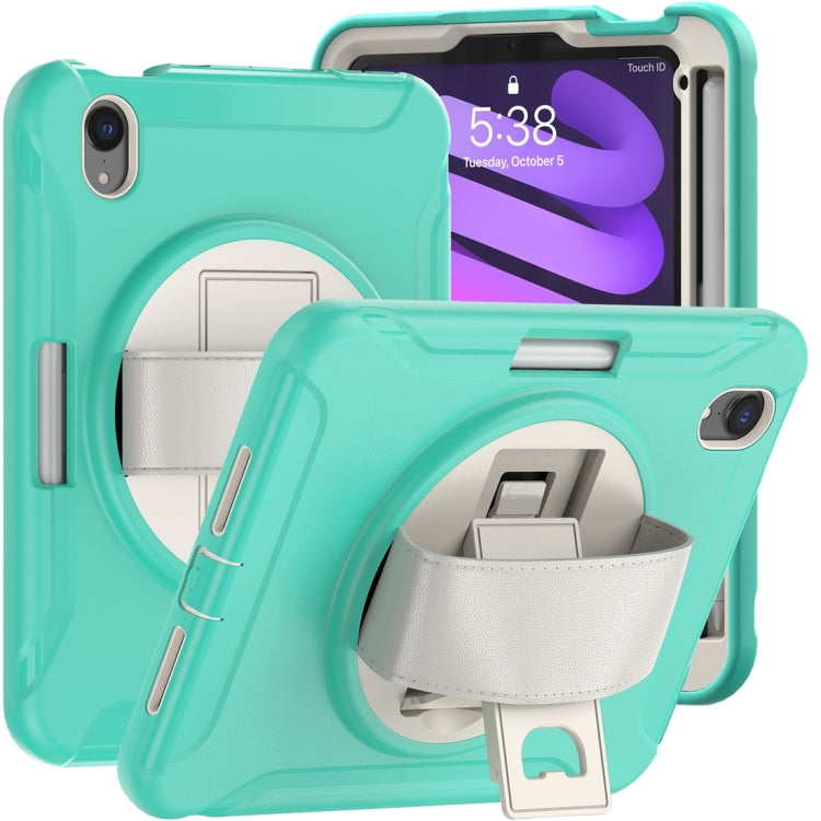 For iPad mini 6 360 Degree Rotation PC + TPU Protective Tablet Case with Holder & Hand-strap(Mint Green) - iPad mini 6 Cases by buy2fix | Online Shopping UK | buy2fix