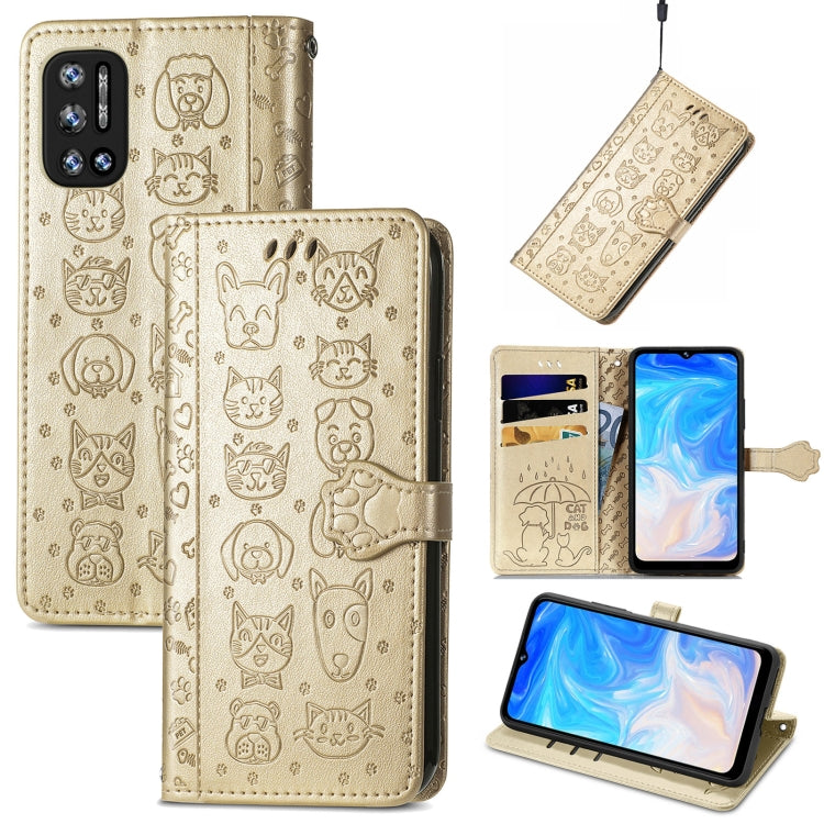 For Doogee N40 Pro Cat and Dog Embossed Horizontal Flip Phone Leather Case with Holder & Card Slot & Wallet & Lanyard(Gold) - More Brand by buy2fix | Online Shopping UK | buy2fix