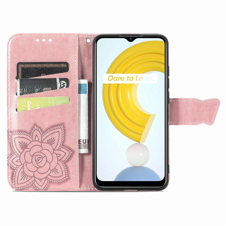 For OPPO Realme C21Y Butterfly Love Flowers Embossed Horizontal Flip Leather Case with Holder & Card Slots & Wallet & Lanyard(Rose Gold) - Realme Cases by buy2fix | Online Shopping UK | buy2fix