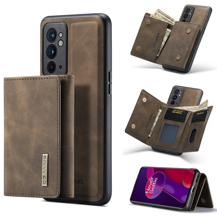 For OnePlus 9RT 5G DG.MING M1 Series 3-Fold Multi Card Wallet Back Cover Leather Phone Case(Coffee) - OnePlus Cases by DG.MING | Online Shopping UK | buy2fix