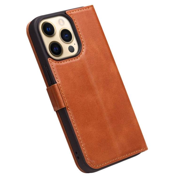 For iPhone 13 Pro QIALINO Magnetic Buckle Leather Phone Case (Brown) - iPhone 13 Pro Cases by QIALINO | Online Shopping UK | buy2fix