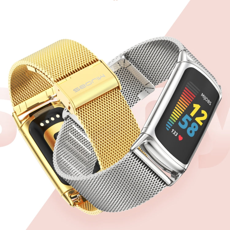 For Fitbit Charge5 Mijobs Milan Buckle Stainless Steel Metal Watch Band(Silver) - Watch Bands by MIJOBS | Online Shopping UK | buy2fix