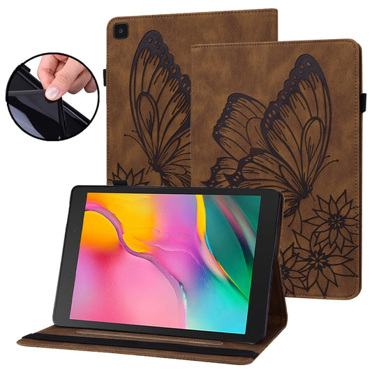 For Samsung Galaxy Tab A 8.0 2019 T290/T295 Big Butterfly Embossed Leather Tablet Case(Brown) - Other Galaxy Tab PC by buy2fix | Online Shopping UK | buy2fix