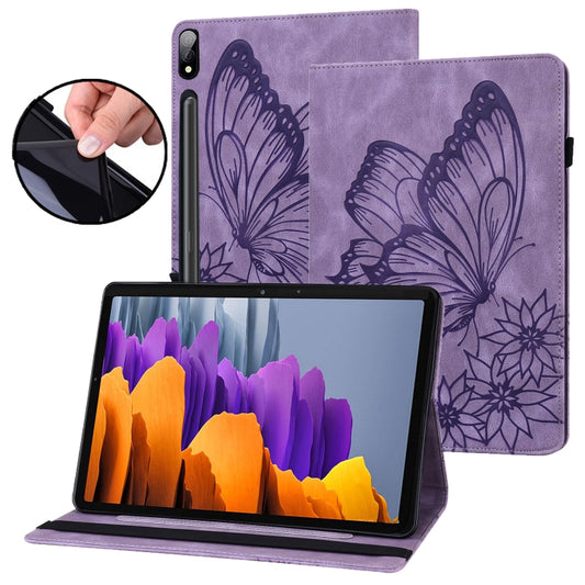 For Samsung Galaxy Tab S8 Big Butterfly Embossed Leather Tablet Case(Purple) - Galaxy Tab S8 Cases by buy2fix | Online Shopping UK | buy2fix