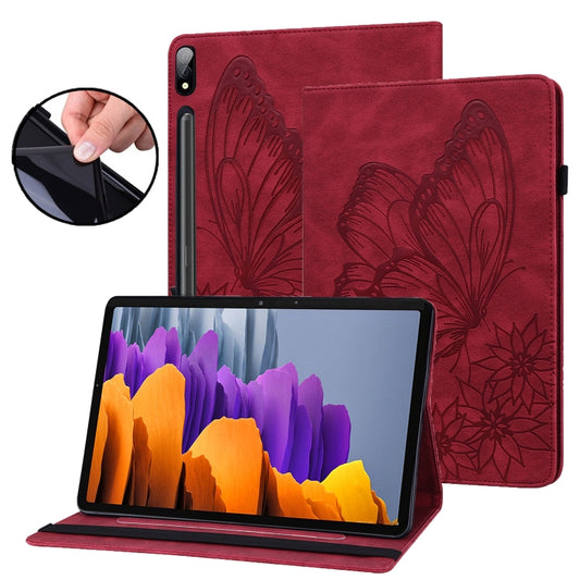 For Samsung Galaxy Tab S8 Big Butterfly Embossed Leather Tablet Case(Red) - Galaxy Tab S8 Cases by buy2fix | Online Shopping UK | buy2fix