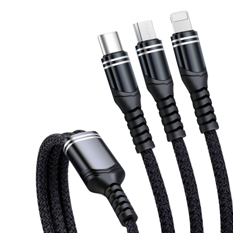 6A 66W 3 in 1 USB to 8 Pin + Micro USB + USB-C / Type-CFast Charging Braided Data Cable(Black) - Multifunction Cable by buy2fix | Online Shopping UK | buy2fix