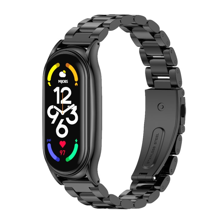 For Xiaomi Mi Band 7 / 7 NFC MIJOBS Three-Bead Metal Plus Stainless Steel Watch Band(Black) - Watch Bands by MIJOBS | Online Shopping UK | buy2fix