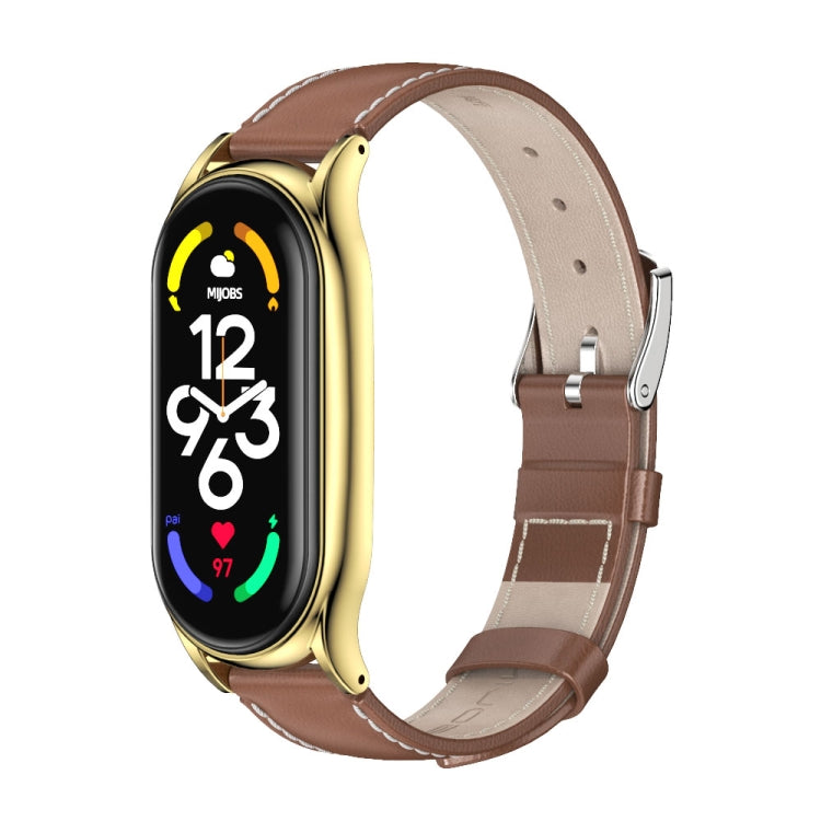 For Xiaomi Mi Band 7 / 7 NFC MIJOBS Plus Genuine Leather Watch Band(Brown Gold) - Watch Bands by MIJOBS | Online Shopping UK | buy2fix