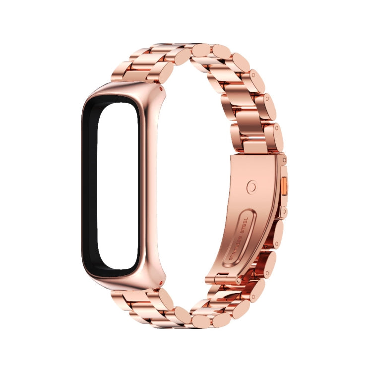 For Samsung Galaxy Fit 2 MIJOBS Three-bead Metal Stainless Steel Watch Band(Rose Gold) - Watch Bands by MIJOBS | Online Shopping UK | buy2fix