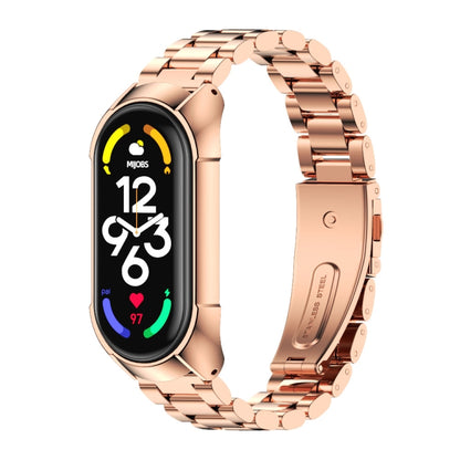 For Xiaomi Mi Band 7 / 7 NFC MIJOBS Stainless Steel Watch Band, Style:TF2 Tri-Bead(Rose Gold) - Watch Bands by MIJOBS | Online Shopping UK | buy2fix