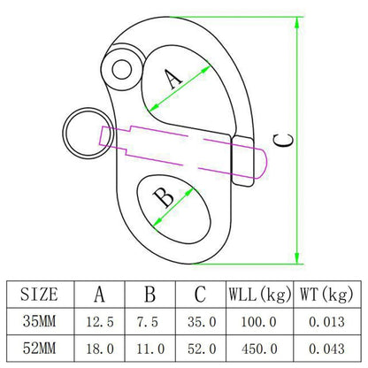 2 PCS 316 Stainless Steel Fixed Spring Shackle, Size:52mm - Marine Accessories & Parts by buy2fix | Online Shopping UK | buy2fix