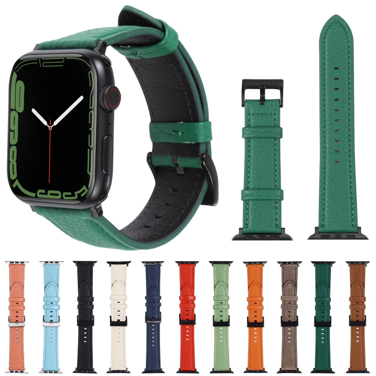 Litchi Texture Leather Watch Band For Apple Watch Ultra 49mm&Watch Ultra 2 49mm / Series 9&8&7 45mm / SE 3&SE 2&6&SE&5&4 44mm / 3&2&1 42mm(Orange) - Watch Bands by buy2fix | Online Shopping UK | buy2fix