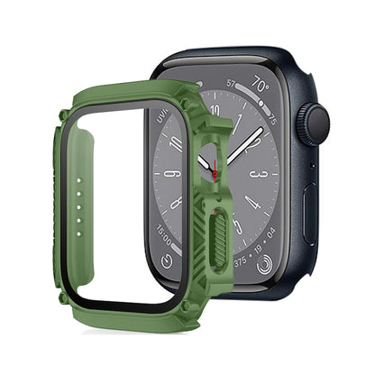 Screen Tempered Glass Film Armor Waterproof Watch Case For Apple Watch Series 8&7 41mm(Army Green) - Watch Cases by buy2fix | Online Shopping UK | buy2fix