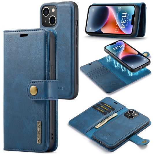 For iPhone 14 Plus DG.MING Crazy Horse Texture Detachable Magnetic Leather Case(Blue) - iPhone 14 Plus Cases by DG.MING | Online Shopping UK | buy2fix