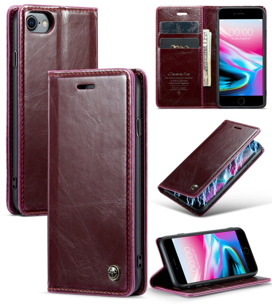 For iPhone SE 2022 / SE 2020 / 7 / 8 CaseMe 003 Crazy Horse Texture Leather Phone Case(Wine Red) - iPhone SE 2022 / 2020 / 8 / 7 Cases by CaseMe | Online Shopping UK | buy2fix