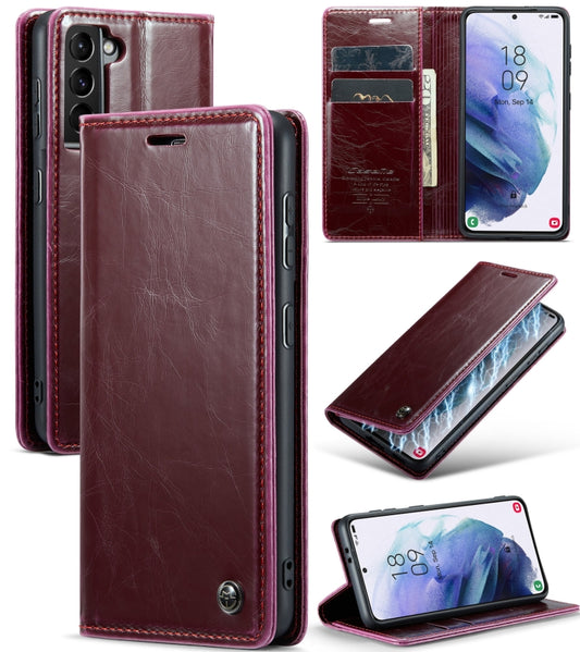 For Samsung Galaxy S21 5G CaseMe 003 Crazy Horse Texture Leather Phone Case(Wine Red) - Galaxy S21 5G Cases by CaseMe | Online Shopping UK | buy2fix