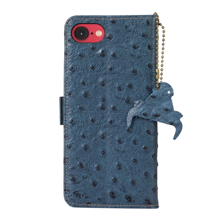 For iPhone SE 2024 Ostrich Pattern Genuine Leather RFID Phone Case(Blue) - More iPhone Cases by buy2fix | Online Shopping UK | buy2fix