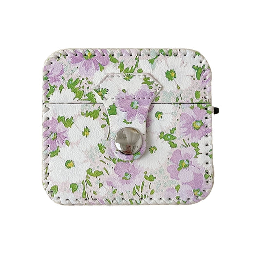 For AirPods 3 PU Leather Wireless Earphone Case(Purple White Flowers) - For AirPods 3 by buy2fix | Online Shopping UK | buy2fix