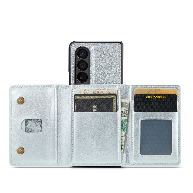 For Samsung Galaxy Z Fold4 5G DG.MING M3 Series Glitter Powder Card Bag Leather Case(Silver) - Galaxy Phone Cases by DG.MING | Online Shopping UK | buy2fix