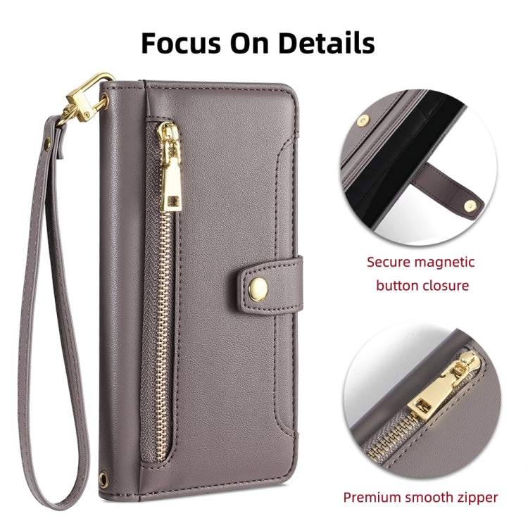 For Ulefone Note 12P Sheep Texture Cross-body Zipper Wallet Leather Phone Case(Grey) - Ulefone Cases by buy2fix | Online Shopping UK | buy2fix