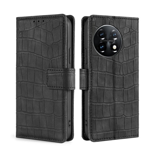 For OnePlus 11 Skin Feel Crocodile Magnetic Clasp Leather Phone Case(Black) - OnePlus Cases by buy2fix | Online Shopping UK | buy2fix