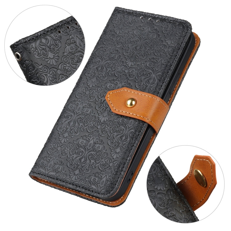 For OnePlus 11 5G European Floral Embossed Flip Leather Phone Case(Black) - OnePlus Cases by buy2fix | Online Shopping UK | buy2fix