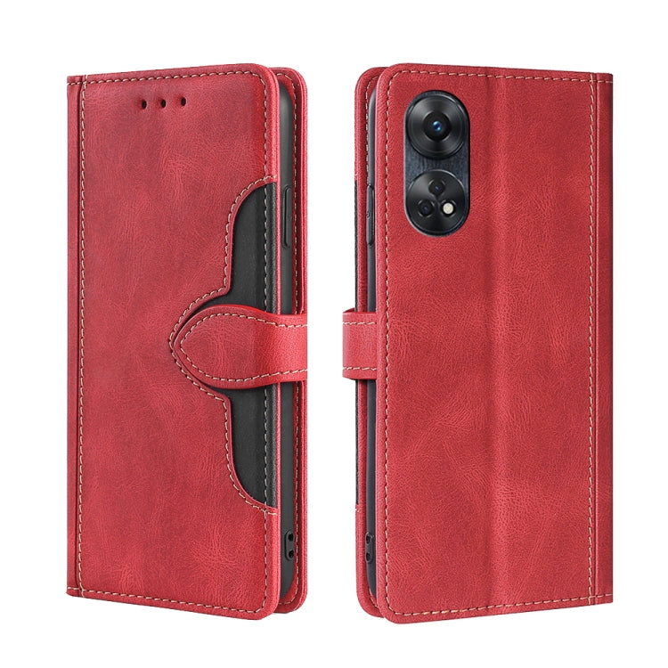 For OPPO Reno8 T 4G Skin Feel Magnetic Buckle Leather Phone Case(Red) - OPPO Cases by buy2fix | Online Shopping UK | buy2fix