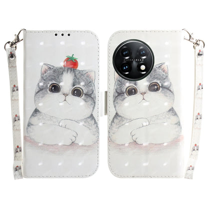 For OnePlus 11 3D Colored Horizontal Flip Leather Phone Case(Cute Cat) - OnePlus Cases by buy2fix | Online Shopping UK | buy2fix