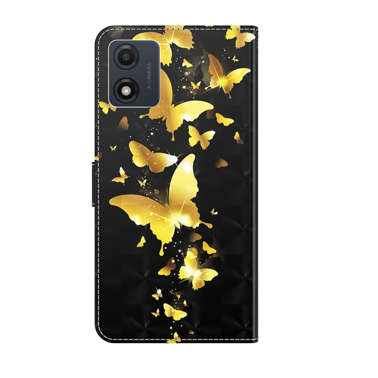 For Motorola Moto E13 3D Painting Pattern Leather Phone Case(Gold Butterfly) - Motorola Cases by buy2fix | Online Shopping UK | buy2fix