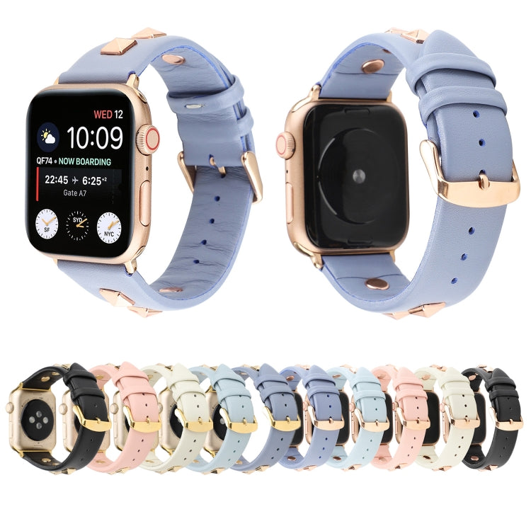 Single Row Riveted Genuine Leather Watch Band For Apple Watch Ultra 49mm&Watch Ultra 2 49mm / Series 9&8&7 45mm / SE 3&SE 2&6&SE&5&4 44mm / 3&2&1 42mm(Pink Gold) - Watch Bands by buy2fix | Online Shopping UK | buy2fix