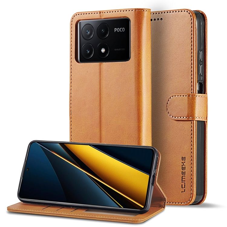 For Xiaomi Poco X6 Pro LC.IMEEKE Calf Texture Leather Phone Case(Brown) - Xiaomi Cases by LC.IMEEKE | Online Shopping UK | buy2fix