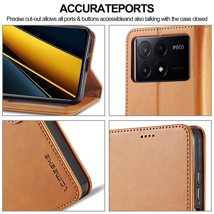 For Xiaomi Poco X6 Pro LC.IMEEKE Calf Texture Leather Phone Case(Brown) - Xiaomi Cases by LC.IMEEKE | Online Shopping UK | buy2fix