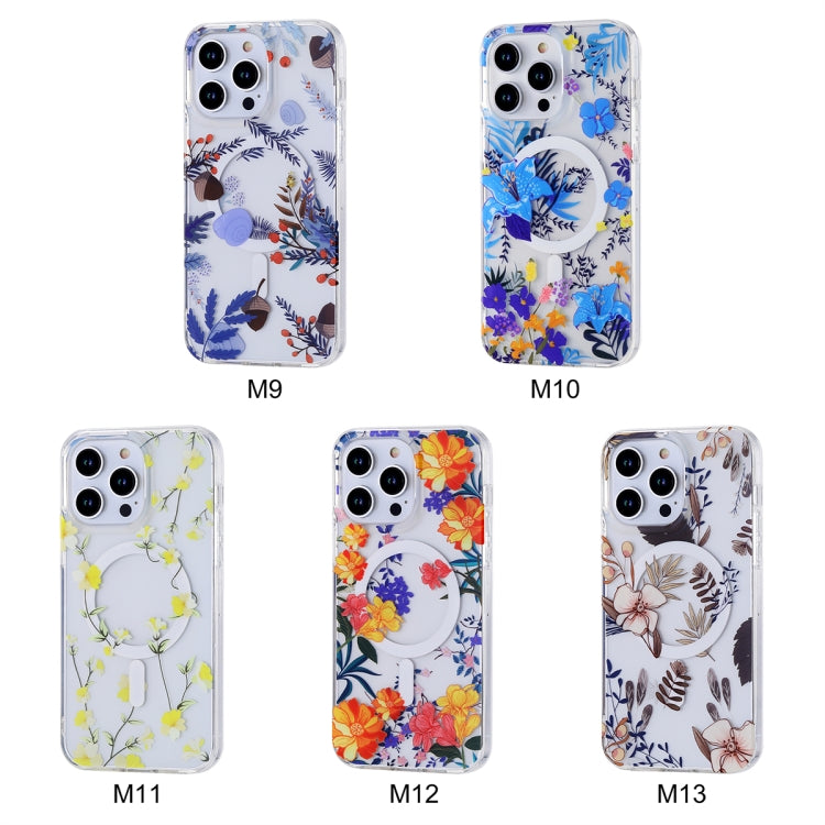 For iPhone 13 Pro Max Transparent Double Sided Magsafe Phone Case(Sky Blue Flower) - iPhone 13 Pro Max Cases by buy2fix | Online Shopping UK | buy2fix