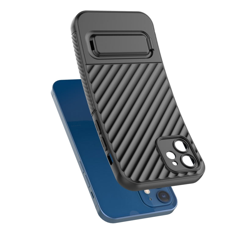 For iPhone 12 Wavy Texture TPU Phone Case with Lens Film(Royal Blue) - iPhone 12 / 12 Pro Cases by buy2fix | Online Shopping UK | buy2fix